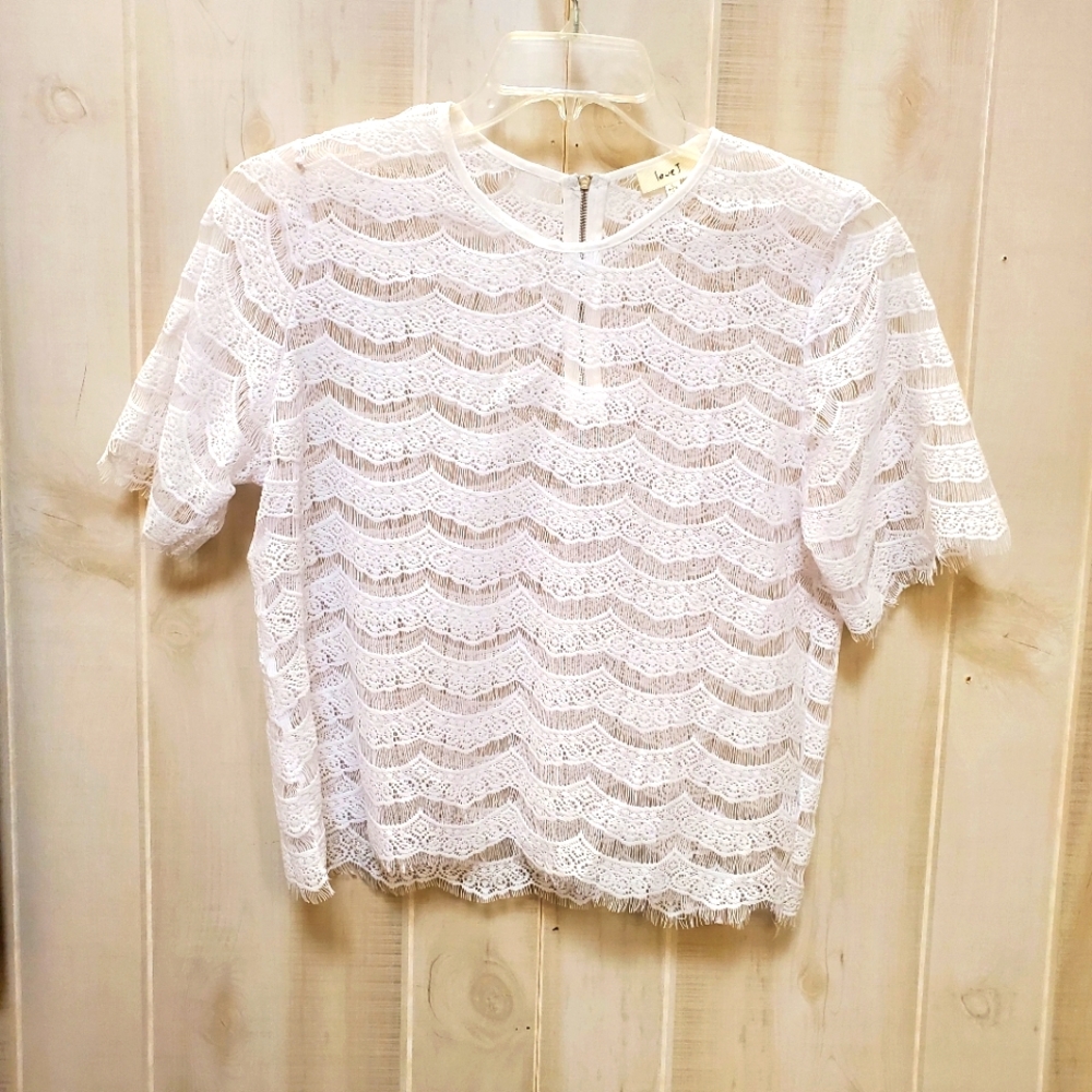 Love J. White Lace Sheer Blouse Size Lg